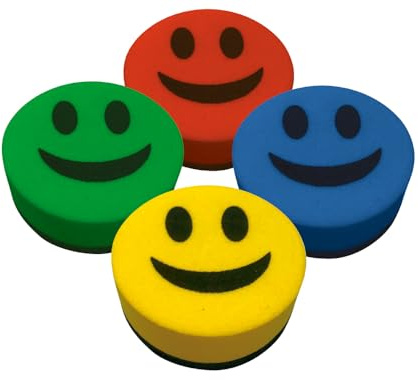 BORRADOR LIDERPAPEL PIZARRA BLANCA REDONDO 5 CM DIAMETRO MAGNETICO CARA SMILEY - UNIDAD -COLORES SURTIDOS ALEATORIO