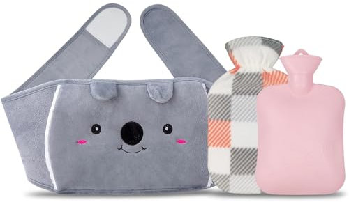 Wärmflaschengürtel 1L Wärmflasche 130cm Langer 3 in 1 Koala Wärmflasche gürtel aus Gummi mit weichem Taillen-Bezug, wärmeflasche für Nacken, Schulter, Rücken, Beine, Taille