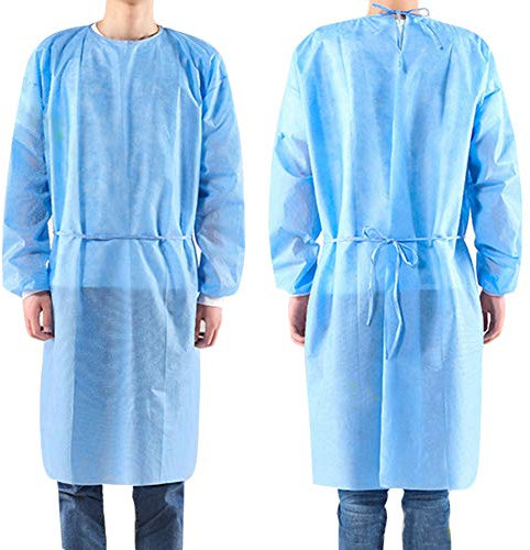 Isolationskittel, 10 Stück, Einwegkittel für Erwachsene, langärmlig, Schutzkittel für den Hals und die Hüfte. Nicht steriler Untersuchungsdienst. Polypropylen-Spinnvlies Latexfrei, blauer Kittel