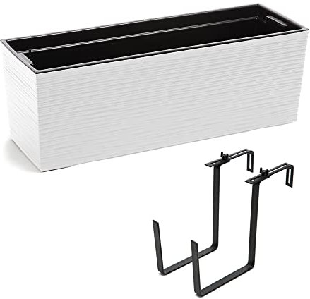 botle Jardinera para balcón, jardinera, almacenamiento de agua, plástico, soporte flexible de metal, con recubrimiento de polvo, 56 x 18,5 x 19,5 cm, 3 diseños de superficie, 5 colores (blanco,