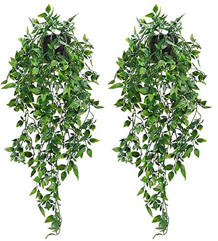 Whonline 2pcs Fake Hanging Plants, Artificial Potted Plants for Indoor Outdoor Aesthetic Office Living Room Shelf Decor