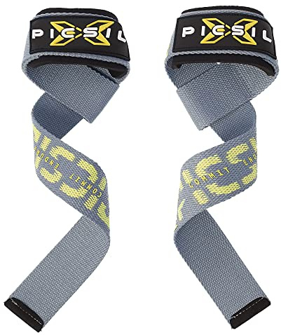 PICSIL Straps, Sangles Haltérophilie 51 cm, Support Rembourré | Grip gommée et poignet rembourré. Idéal deadlifts, rows et WOD. Résistantes et confortables.