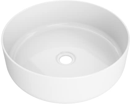 BAIKAL - Lavabo Cerámico sobre Encimera. Lavabo Redondo en acabado Blanco Brillo. Medidas 36 x 36 x 12 cm. Sin orificio para grifo. Envío con Embalaje Reforzado