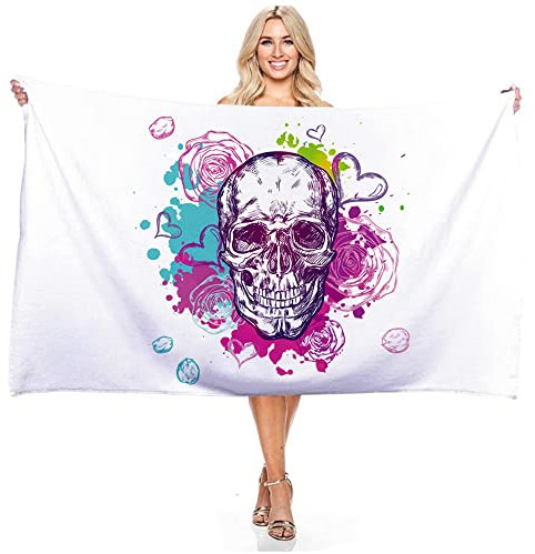 JXSMYT Totenkopf Strandtuch Mikrofaser Handtuch Saunatuch,Badetuch Strandhandtuch Schnell Trocknendes Fitnesshandtuch,Leichtes Badehandtuch (A4,70x140cm)