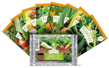 FLORTUS Gemüsesamen Set aus 8 Sorten | Saatgut aus Pflanzensamen | Ideal als Geschenk | Für Balkon und Garten draussen oder innen