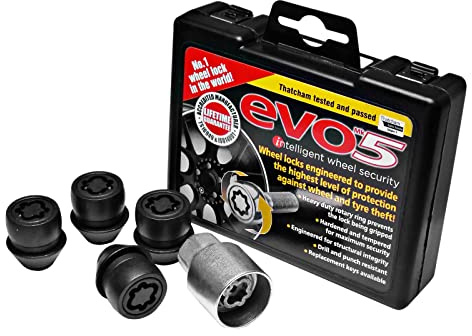 BITS4REASONS - Neues Modell E Tech EVO5 kompatibel mit Ford O/E (Modelle vor 2012) MK5 Qualität Anti-Diebstahl-Radmutter-Set (4 Muttern und Schlüssel) N M12 x 1,5 19 x 60° – Schwarz 980/5