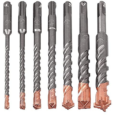 7 Pcs SDS Plus Hammer Drill Bit Set, (4-Flute) for Concrete Brick Block Stone Masonry and