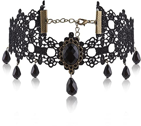 Yolev Schwarze Spitze Choker Gothic Anhänger Halskette | Vintage Tattoo Spitze Punk Halsband, Damen Mädchen, Halloween Maskerade Karneval, Schmuck Zubehör