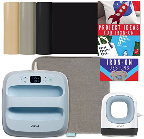 Cricut Easy Press 3 and Mini Press with Mat and Iron-On Vinyl Sample Roll Bundle - 9x9 and Mini Heat Press Machine for HTV Ironing and Sublimation, Beginner Set for DIY Ironing Projects, Heat Pressing