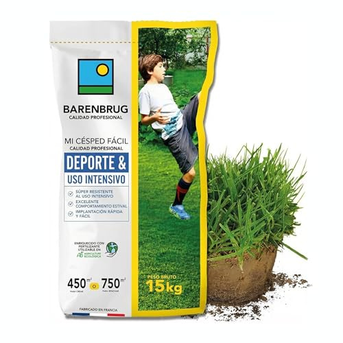 Barenbrug - Gazon Sport & Usage intensif - Super Résistant - Excellent Comportement Estival - Implantation Rapide et Facile - Engrais Compatible Agriculture Biologique - Fabriqué en France - 15KG