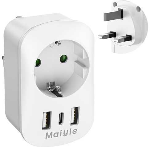 Maiyle Reisestecker Adapter England Deutschland Stecker, Reiseadapter Typ G Steckdose UK Auf DE EU mit USB A & C 2.4A Steckdosenadapter England Irland Malta Adapter Reise Geschenk Gadgets Stromadapter