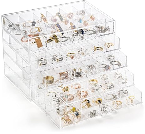 Zinaroty Caja de almacenamiento de joyas de acrílico, caja de almacenamiento para aretes con 3/5 cajones, soporte para aretes con 72 compartimentos/120