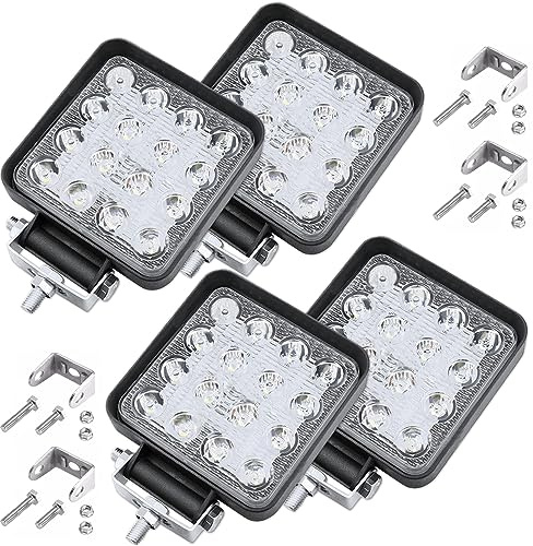 Turnaroundtech Strålkastare led 12 V 4 st aluminium abs 48 W 16 led 6 500 K 10,5 cm 4,21 tum arbetsljus led arbetsstrålkastare led långväga traktor 4x4 led 4x4 lampor 12v LED-strålkastare 4x4