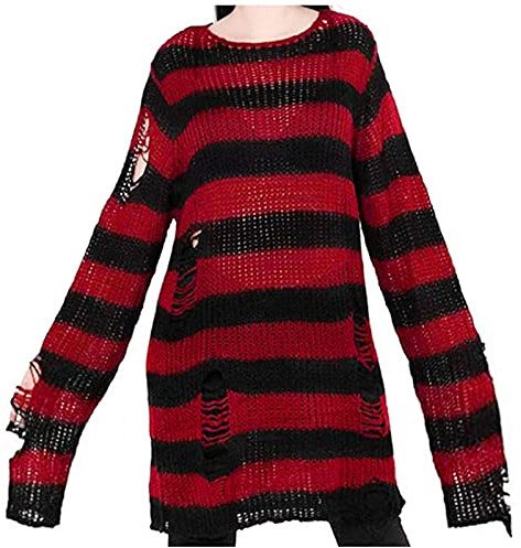 Strickpulli Mit Löchern Schwarz - Strickpullover Damen Gestreift Sweater Y2K Grobmaschig Pullover 90Er Langarmshirt Lang Kuschelpullover Loose Winterpullover Herbst Oberteil Winter Langarm Longbluse