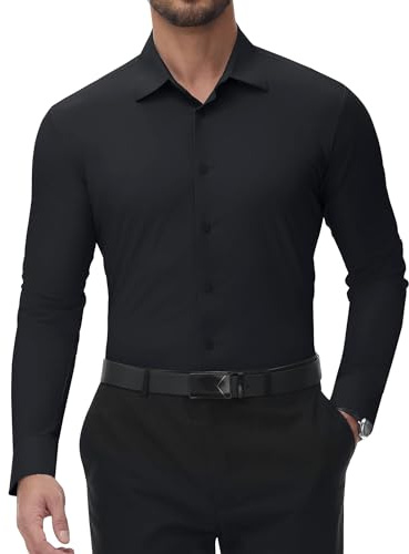 Lusead Chemise habillée à Manches Longues pour Homme - Coupe ajustée - Infroissable - Style décontracté - pour Le Travail et Les Loisirs, Noir, Taille L