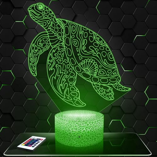 Lampephoto.fr - Schildkröte Mandala 3D Lampe, Touch Nachtlicht, Deko Tier Meerestier Reptil Polynesien, Geschenkidee Mann Frau objekt Schildkröte Mandala Nachtlicht Deko Zimmer, 3D Led Illusion