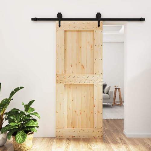 NITCA Schiebetür Komplettset Mit Tür Holzschiebetür Schiebetür Holz mit Beschlag 85x210 cm Schiebetürsystem Komplett-Set Schiebetüren Komplettset Holz Für Eingangsbereich Massivholz Kiefer-83