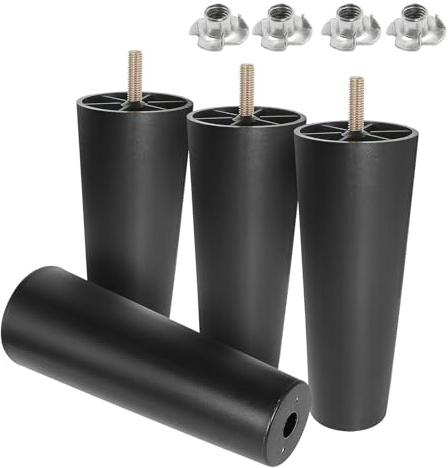 Masendelk 4pcs Plastic Furniture Legs 7 with T-Nuts, M8-1.25 Thread Bolt | Black Furniture Feet - Couch Feet Replacement - Sectional Sofa Legs - Please Check SIZE Before Purchasing