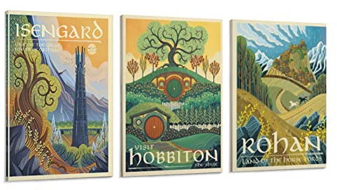Vintage-Reiseposter, Herr der Ringe, Filmposter, Set mit 3 Bündeln, Poster, Kunst, Wandmalerei, Leinwand, Poster, moderne Schlafzimmer-Dekoration, 20 x 30 cm