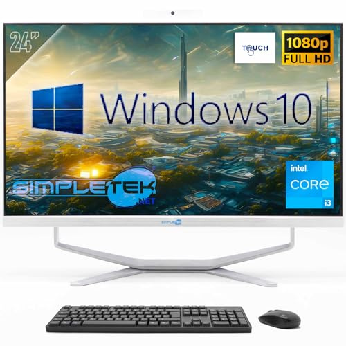 SIMPLETEK - All-in-One-Desktop-PC mit 24 Zoll Full HD Touchscreen | Core i3-8GB RAM und 240GB SSD | Windows 10 Pro und integrierte Webcam