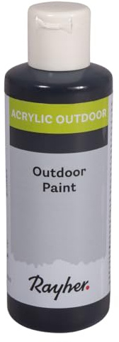 Rayher Outdoor Paint Acrylfarbe, schwarz, Flasche 80 ml, auf Wasserbasis, hochpigmentierte Acrylfarbe, ideal für den Außenbereich, wetterfest, lichtecht, witterungsbeständig, 35070576