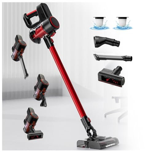Aspiradora Fregona Sin Cable 5 in 1 Menor Ruido,Luces LED,Depósito 200 Ml, Aspiradora De Mano Sin Cable Aspiradora Fregona Sin Cable para Alfombra Pelo Mascota Suelo Sofá Cama de Colchón
