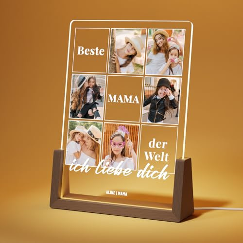 Giftove Personalisierte Bilderrahmen - Geschenke für Mama mit Foto & Texte | Weihnachtsgeschenke für Mama von Tochter & Sohn - Muttertagsgeschenke - Mütter Geschenk Geburtstag - Fotolampe - LED Bild