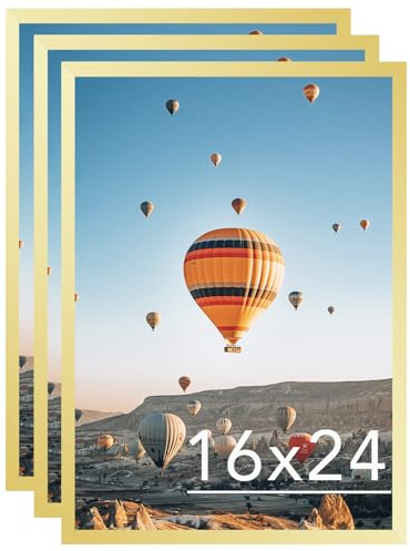 JCJMY 16x24 Picture Frame Set of 3 Gold for Poster Photo Picture and 40x60 cm Canvas, Horizontal and Vertical Formats for Wall Hanging, 16 x 24 Wall Gallery Poster Photo Frame,3 Pack, Gold