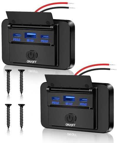 KKMOL 12 V USB-Steckdose für Wohnmobil, 66 W, Schnellladung, 2 Stück, Dual PD3.0 und QC3.0, USB C, wasserdicht, für Auto, Motorrad, LKW, Boot