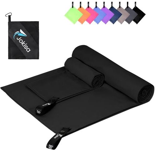Jokisa Toalla Microfibra Set de 2 - Toalla Playa 180X90CM + Toalla Gimnasio 80X40CM, Toallas Microfibra sin Arena de Secado Rápido para Camping Sauna Playa Senderismo (Negro)