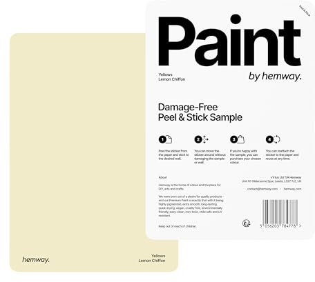 Hemway - Peel & Stick Sample for Our Chalk Based Furniture Matt Paint - Lemon Chiffon Yellow | A5 Damage-Free, Accurate Colour Swatch | Test Our Chalky Matt Shabby Chic Finishes for Interior Decor