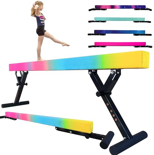 FC FUNCHEER Justerbar balanstråle för barn – 8 fot gymnastikstråle – hög och låg golvstråle för alla gymnastiknivåer – professionell gymnastikutrustning för hem och gym center (varm regnbåge, 18 cm –