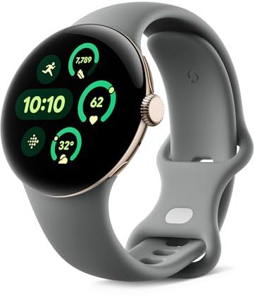 Google Pixel Watch 3 (41 mm) – Android smartwatch with heart rate tracking, advanced running from Fitbit, fitness insights, 24-hour battery – Champagne Gold Aluminium Case – Hazel band – LTE