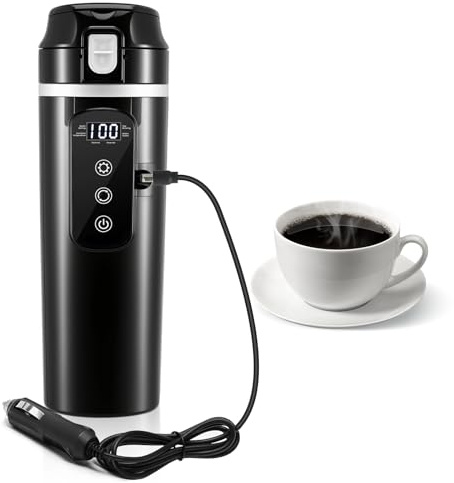 Portable 24V/12V Electric Travel Kettle for Car/Truck, 500ml Fast-Boiling Stainless Steel Kettle with LCD Display & Anti-Dry Burn Protection, Ideal for Road Trips/Camping