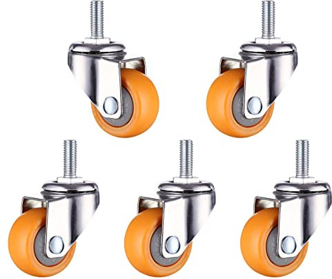 SZITW 5-Zoll-Ersatzrollen für Drehstühle (Tragfähigkeit 120 kg/5 Stück), orangefarbene Nylonrollen für Möbel, 2 Modelle mit Standardschaft erhältlich (11 x 22 mm/10 x 15 mm), Drehgelenke ohne Brem