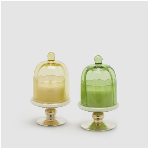 EDG - Enzo De Gasperi Vassoio in Vetro con Campana e Candela profumata Ambra Dorata e Pino D9xH16 cm 2 Varianti(1pz) Giallo