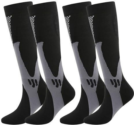Zssxysm 2 Paia Calze a Compressione Graduata Elastiche Sportive, Calze Lunghe Running Uomo, Calza Contenitive Antitrombo da Trekking Sci Ciclismo, Viaggi a Lungo Raggio (Nero)