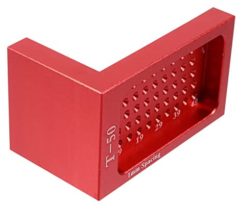 OSALADI Aluminum Alloy T-Type Woodworking Ruler Hole Positioning Gauge, Red, Handheld Carpenter Measuring Tool for Home and Household Woodworking