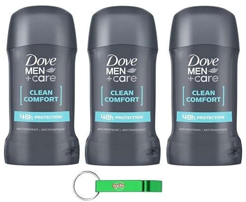 3 x Dove Men + Care Clean Comfort Deodorante Stick,antitraspirante per uomini, con ¼ di crema idratante, deodorante da 40 ml + portachiavi Beni Culinari