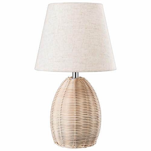 Wicker Table Lamp | Natural Rattan Bedside Lamp | Compatible with E12/E14 Bulbs | Includes Light Bulb | 100V-240V | Soft Warm Light for Bedroom, Living Room, Office