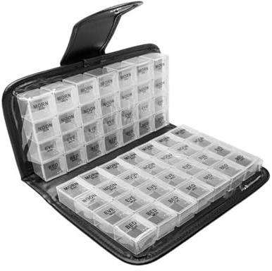 Tablettenbox 14 Tage 4 Fächer, Morgens Mittags Abends Große Medikamentenbox Wochendosierer, Tragbar Mehrfarbig Pillenbox mit Einfachem Offenem Design (Transparent)