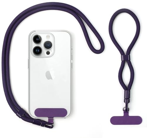 Molirex Cordon Telephone Portable Réglable, 1 Lanière de Téléphone, 1 Dragonne Telephone Portable Court et 2 Patchs Durables avec la Plupart des Coques pour Smartphone, Violet