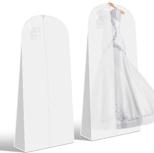 2 sacchi per abiti lunghi 183 × 60 cm, lunghi e traspiranti, con chiusura lampo, impermeabili, anti-polvere, per abiti da sposa, abiti da sera, cappotti, costumi da ballo