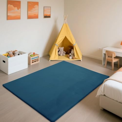 SETHEPACE 3CM Dicker Spielteppich Krabbelmatte Baby, Kurzflor Teppich Wohnzimmer, Schlafzimmer, Kinderzimmer Blau 120x200 cm, Weicher Spielmatte Kinder, Tatami Matte