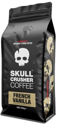 French Vanilla Flavoured Skull Crusher Coffee – High Caffeine Ground Coffee 500g - Strong Dark Roast - Smooth Natural Vanilla Taste