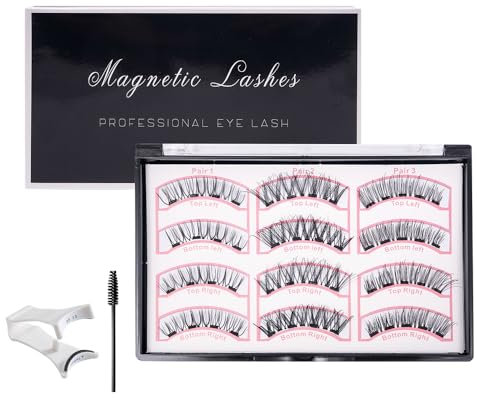 XFSRG Set Ciglia Finte Magnetiche Leggere 6 Paia di Magnetic Lashes con Pinzetta e Spazzola Riutilizzabili Senza Colla Effetto Naturale per il Trucco Quotidiano (A)