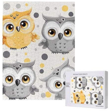Tier-Cartoon-Eulen-niedliches gedrucktes Puzzle mit Aufbewahrungsbox, Holzpuzzle für Erwachsene und Kinder, 500 Teile Familienspaß, dekoratives Spiel