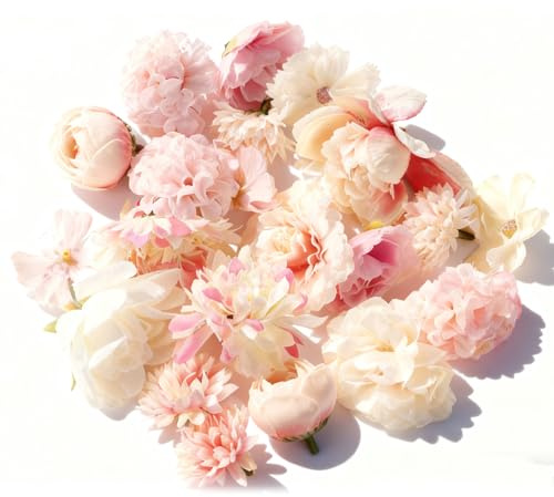 MUZHUPGUZ 21 Stück Kunstblumen zum Basteln, Künstliche Blumenköpfe, 4-8cm | Weiß Rosa Kunstblumen Frühlingsblumen, Kunst Blumendeko Blumen Stoffblumen für DIY Handwerk Basteln Hochzeit Party Home Deko