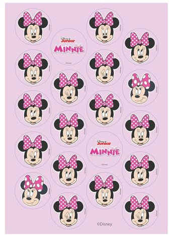 Dekora, Minnie Mouse Mini-Disques Azyme, Décorations Comestibles pour Cupcakes, Muffins & Biscuits, Rond 3,4 CM