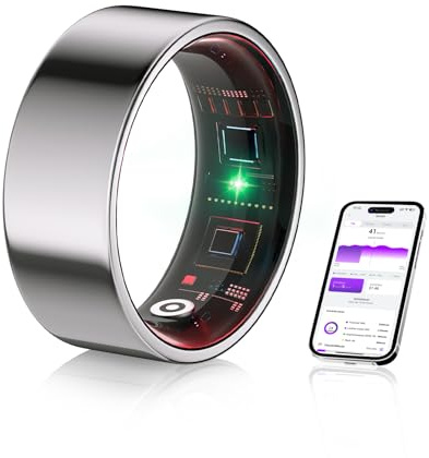 IUHFSIFS 6.0 Smart Ring & Inklusive Ladefach【Branchen Nr.1 – 0 Messfehler】 2025 Fitness Tracker für Sleep Tracking Wearable, SpO2, Smartring für Android & iOS Silver 8#